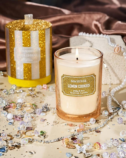 M&SENSE Lemon Scented Candles, Christmas Candles 8.8 oz, Vanilla Winter Holiday Candles Gifts for Women,Soy Candle for Winter Christmas Decor, 50 Hours Long Burning Candle