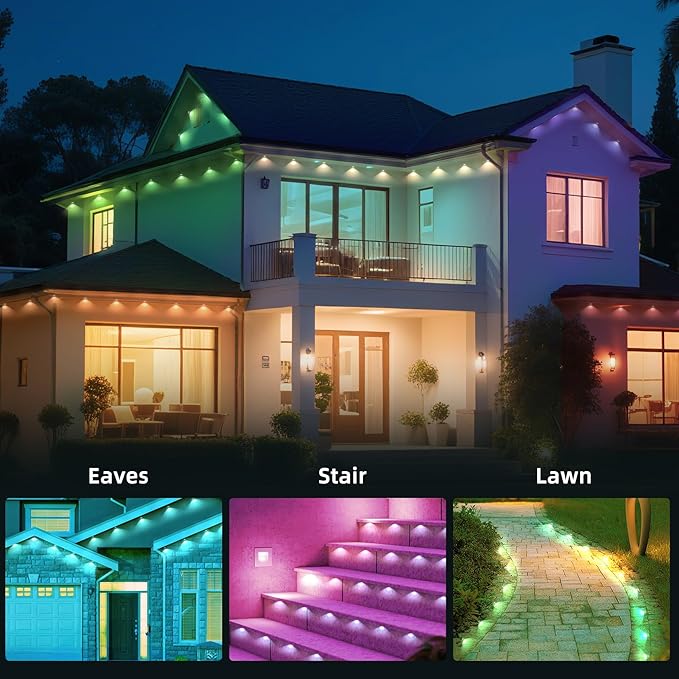 50FT Permanent Outdoor Lights, RGB LED Eaves Lights with App/Remote Control,Waterproof Smart String Light for Christmas and All Holiday Decor,Daily and Party Lighting,House Roof and Garden Lighting