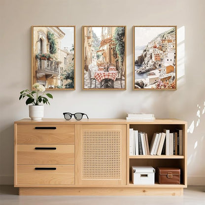 HLNIUC Vintage Italy Street Wall Art Set of 3, the Mediterranean Italian Countryside Wall Decor(16x24), Modern Cityscape Coastal Town Nature Scenery Canvas Painting for Living Room, Bedroom, Office