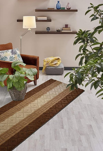 Custom Cut Hallway Runner Rug, Slip Resistant, 31 Inch Wide X Your Choice of Length, Meander Brown, 31 Inch X 21 feet