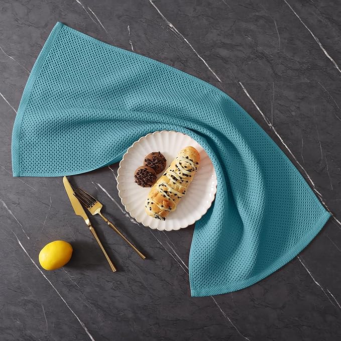 Homaxy 100% Cotton Kitchen Towels and Dishcloths Set, 12 x 12 Inches and 13 x 28 Inches, Set of 12 Bulk Kitchen Towels Set, Ultra Soft Absorbent Dish Cloths for Washing Dishes, Lake Blue