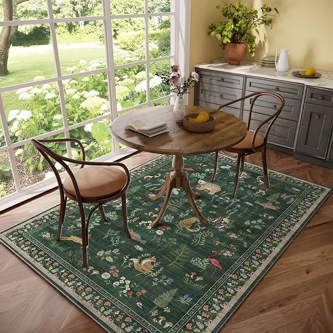 Machine Washable Rugs for Living Room: 5x7 Area Rugs for Bedroom Vintage Rugs Stain Resistant Non Slip Low Pile Soft Carpet Rug for Kitchen Dining Room Farmhouse Nursery Kids Room