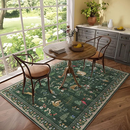 Machine Washable Rugs for Living Room: 5x7 Area Rugs for Bedroom Vintage Rugs Stain Resistant Non Slip Low Pile Soft Carpet Rug for Kitchen Dining Room Farmhouse Nursery Kids Room