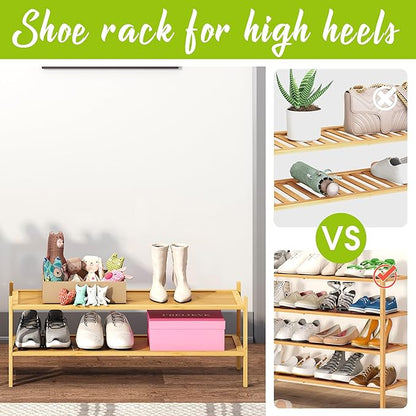 BMOSU 2-Tier Bamboo Extended Shoe Rack Premium Stackable Shoe Shelf Storage Organizer for Hallway Closet Living Room Entryway Organizer(Natural)