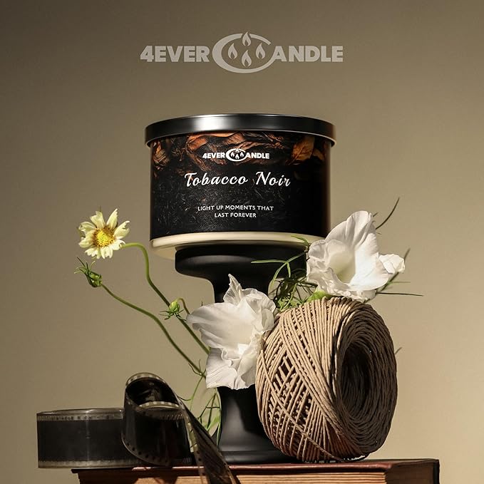 4EVER Scented Candles | 4-Wick 18oz Soy Wax Candle | Up to 50Hrs Clean Burn | Aromatherapy Candles for Home Scented | Gifts for Women & Mom, Tobacco Noir