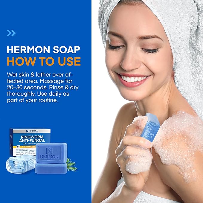 Hermon Powerful Ringworm Antifungal Soap – Treatment for Ringworm, Athlete’s Foot & Jock Itch – Tea Tree Oil & Sulfur Formula – Fungal Soap for Daily Body Wash – 2 Pack