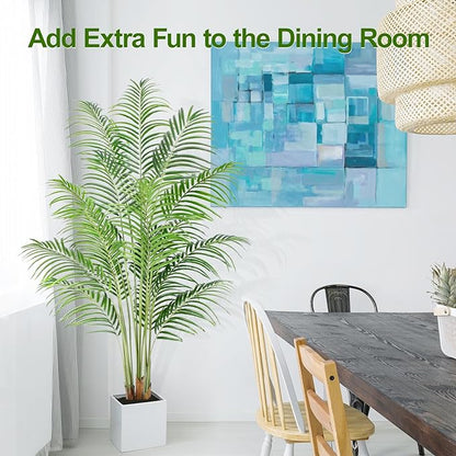 Artificial Palm Tree 6ft Tall Fake Palm Tree Indoor Decor with 18 Trunks and Real Bark Design Faux Tropical Areca Palm Silk Floor Plant in Pot for Home Office Living Room Bedroom Decor 2pcs