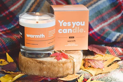 Warmth, Inspirational 8oz Highly-Scented Soy Candle, Made in USA, Great Message, Pure Essential Oils, Aromatherapy, 100% Pure, Buttered Rum & Tangerine