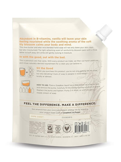 Soapbox Liquid Hand Soap Refill, Vanilla & Lily Blossom, Gentle & Moisturizing Hand Wash for Kitchen and Bathroom, Vegan & Cruelty Free, 64oz Half Gallon Refill (Pack of 1)