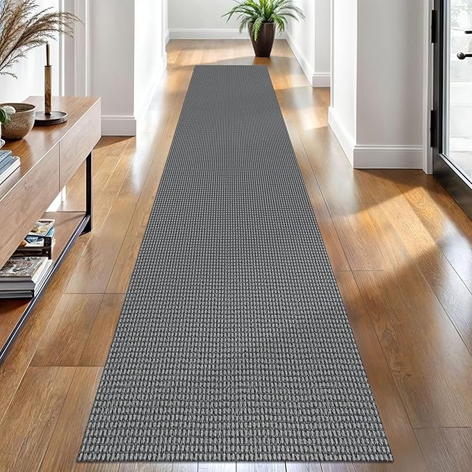 EARTHALL Woven Runner Rug 2x10 Ft Washable Runners for Hallways Long Cotton Non Slip Rubber Backed Kitchen Runner Braided Indoor Floor Carpet for Entryway, Hallway, Kitchen, Dark Gray