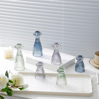 Lysenn Glass Candle Stick Holder Set of 3 – Premium Taper Candle Holders for Romantic Ambiance - Candle Sticks Holder Decor for Special Occasions - Green