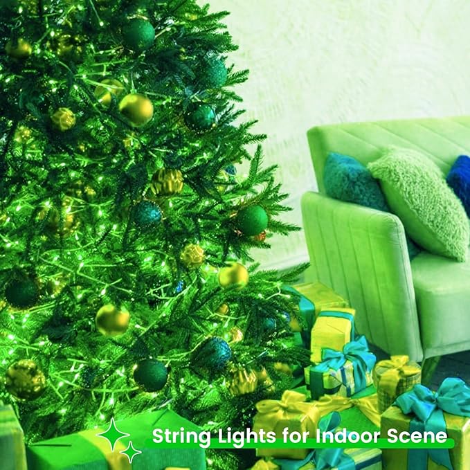 2 Pack Halloween String Lights Battery Operated with Timer, 66FT 200 LED Waterproof Battery Fairy Lights, 8 Modes Twinkle Light for Indoor & Outdoor Party Bedroom Garland Tree Christmas Decor (Green)