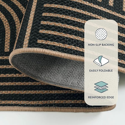 Lahome Modern Geometric Outdoor Easy Jute Rug, 5x7 Patio Living Room Rug Large Black Carpet for Bedroom, Farmhouse Washable Indoor Outdoor Carpet for Dining Room Backyard Deck