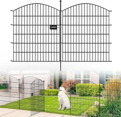 Kingsyard 32in(H) x11.6ft(L) No Dig Garden Fence Animal Barrier with Gate, 5 Panels Outdoor Dog Fences for Yard Patio, Rustproof Metal Garden Fencing for Rabbits, Temporary Fencing Stakes