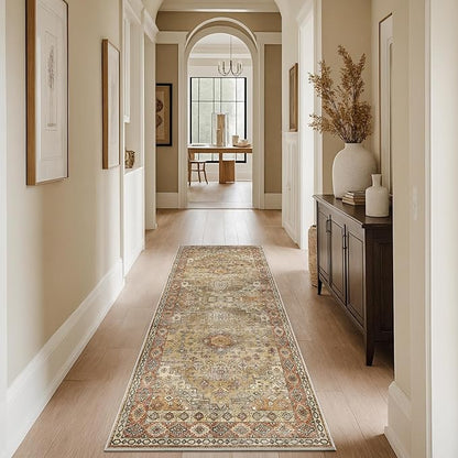 GENIMO 2x5 Washable Runner Rug for Hallway, Vintage Non Slip Low Pile Carpet, Soft Lightweight Printed Rug for Entryway, Kitchen, Corridor & Home Office, Taupe Mocha