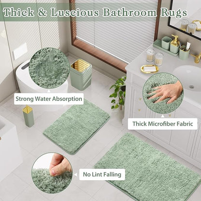 Sage Green Bathroom Set - 24PC Bathroom Sets with Shower Curtain and Rugs, Sage Green Bathroom Accessories Set with Press-on Lid Bathroom Trash Can, Soap Dispenser