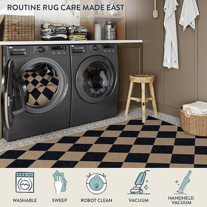 Lahome Checkered Easy Jute Patio Rug, 6x9 Washable Indoor Outdoor Rug, Farmhouse Neutral Non Slip Non Shedding Low Pile Floor Carpet for Deck Living Dining Room Office Mudroom