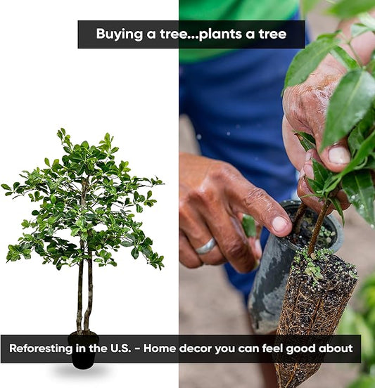 Cypress & Alabaster Handmade 4ft Italian Black Olive Leaf Artificial Tree with Ethically Sourced Real Wood Trunks, Hypoallergenic, 4-Foot, Green