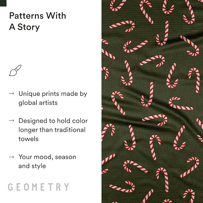 GEOMETRY Christmas Kitchen Towels - Quick Dry Microfiber Cloth Dish Towels for Kitchen Drying - Premium Quick Dry Towel (Peppermint, 1 Pack)