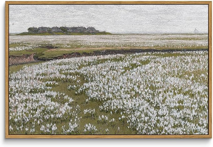 InSimSea Framed Canvas Wall Art Vintage Decor, Classical Grassland Paintings Large Wall Art, Meadow Full of Flowers Pictures for Living Room Farmhouse Bathroom Decor, 16"x24"