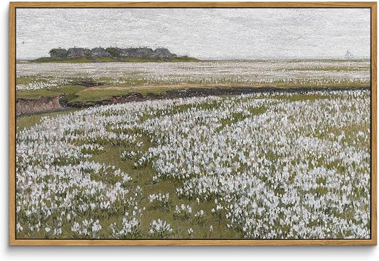 InSimSea Framed Canvas Wall Art Vintage Decor, Classical Grassland Paintings Large Wall Art, Meadow Full of Flowers Pictures for Living Room Farmhouse Bathroom Decor, 16"x24"
