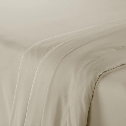 Serta Simply Clean Super Soft Hypoallergenic Stain Resistant Deep Pocket 4 Pieces Solid Bed Sheet Set, Full, Khaki