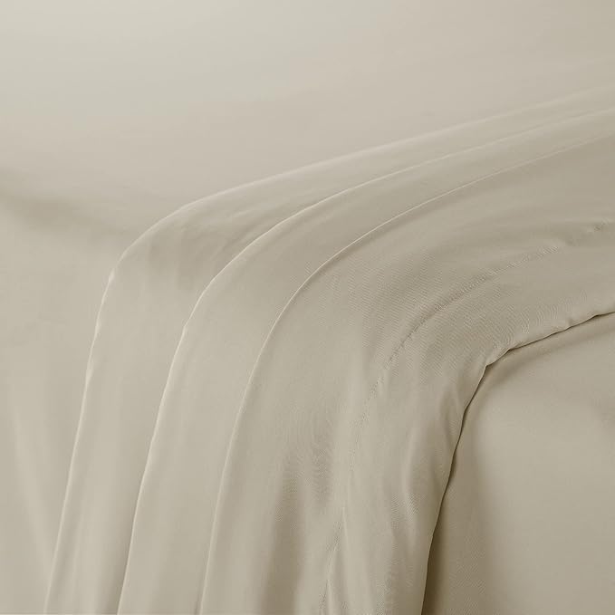 Serta Simply Clean Super Soft Hypoallergenic Stain Resistant Deep Pocket 3 Pieces Solid Bed Sheet Set, Twin XL, Khaki