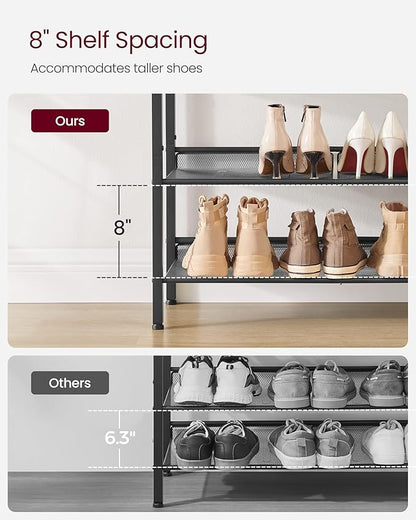 VASAGLE Shoe Rack for Entryway, 4-Tier Shoe Rack Organizer with Storage Shelves and Spacious Top, Freestanding, Adjustable, Industrial, Rustic Brown and Ink Black ULBS040B01