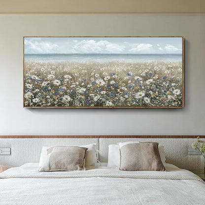 amatop Oversized Framed Canvas Wall Art 6x2.6 ft – Extra Large Farmhouse Art Work Boho Beach Coastal Ocean Nature Daisy Flowers Landscape Picture for Giant Living Room Bedroom Office Decor 71“x31”
