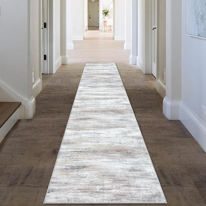KOZYFLY Modern Abstract Kitchen Runner Rug, 2x10 Washable Rug Runner Non-Slip Soft Striped Hallway Runner Rugs, Beige Print Carpet Runner for Entryway Bathroom Laundry Room Foyer