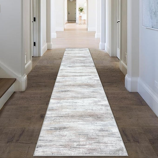 KOZYFLY Modern Abstract Kitchen Runner Rug, 2x10 Washable Rug Runner Non-Slip Soft Striped Hallway Runner Rugs, Beige Print Carpet Runner for Entryway Bathroom Laundry Room Foyer