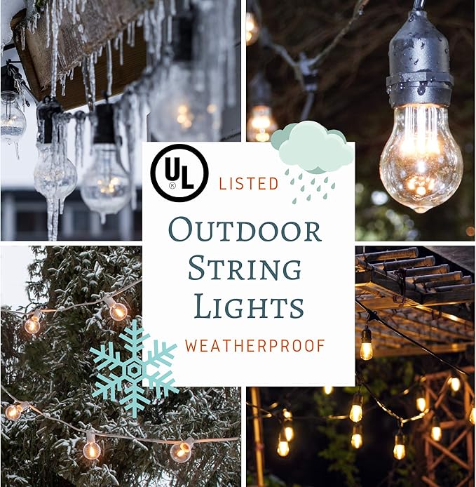 Hometown Evolution, Inc. 50 Foot E26 Commercial Outdoor String Lights with 25 Suspended Sockets and S14 Clear Bulbs for Weatherproof Heavy Duty Vintage Outside Lighting