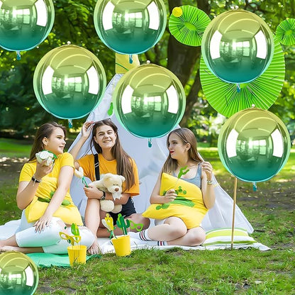 6Pcs Gradient Green Round Foil Balloons, 22" Large Helium Ball Mylar Balloon, Metallic Green Foil Balloon for Birthday Graduation Wedding Halloween Disco Prom Tropical Party Decorations