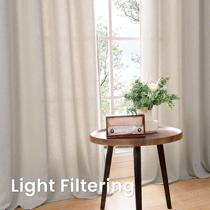 BGment Short Linen Curtains 45 Inch Length 2 Panels, Thick Textured Privacy Window Drapes Burlap for Small Bedroom Living Room Farmhouse Grommet Light Filtering, Stone Grey, Each 52 Inch Wide