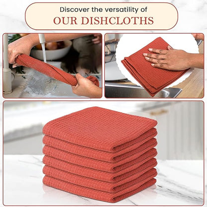 Vintage Vista 100% Cotton Waffle Dish Cloths (Pack of 6) - Dish Rags for Washing Dishes - Reusable & Highly Absorbent Kitchen Towels - Kitchen Rags for Christmas - (12" x 12" - Light Brown)
