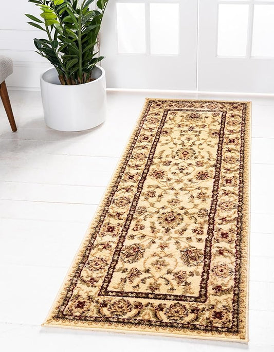 Rugs.com Aditi Collection Rug – 7 Ft Runner Cream Medium-Pile Rug Perfect for Hallways, Entryways
