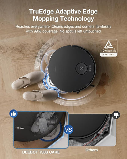 ECOVACS DEEBOT T30S Care Robot Vacuum and Mop, 11000Pa, ZeroTangle Technology, TruEdge Adaptive Edge Mopping, Hot Water Washing, Self-Emptying, Self Refilling, Auto-Mop Lifting, Obstacle Avoidance