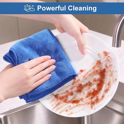 JOYMOOP Microfiber Cleaning Cloths 18 Packs, 11.8" x 11.8" Blue Reusable Kitchen Towels, Lint-Free Cleaning Rags, Super Absorbent Cleaning Cloths for Kitchen, Car, and Household Cleaning