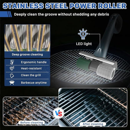 Hillyfe Grill Brush for Outdoor，Cordless Rechargeable Grill Brush with 3 Brush Heads, Grill Electric Cleaning Brushes Without Bristles, LED Light, Grill Scraper, Grilling Gifts for Men,Blue