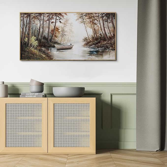 KLAKLA Vintage Framed Wall Art - Paintings with Frame Canvas Antique Wall Decor Retro Landscape Tree Picture for Living Room Prints Artwork for Walls Bedroom Office Home Decoration - 40x20 Inches