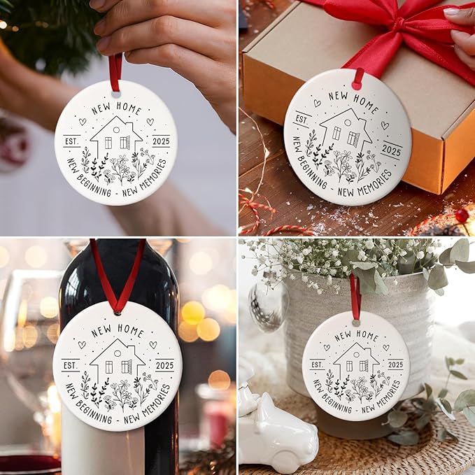 New Home Ornament 2025 - House Warming Gifts - New House Gift Ideas - New Home Christmas Ornament - Gift for New Homeowner, Couple, Women, Men - Ceramic Ornaments