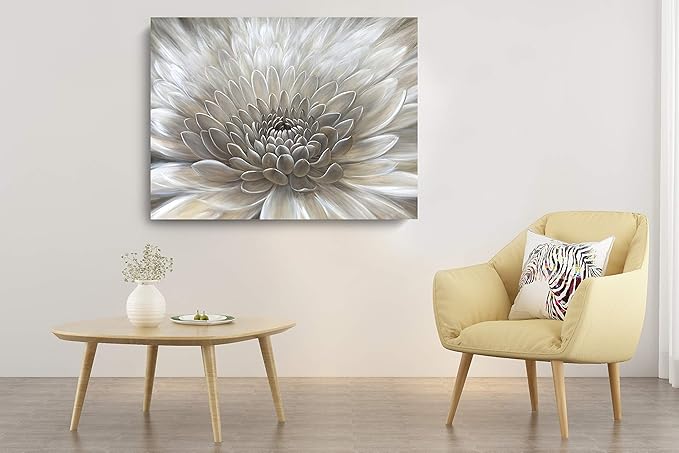 Yihui Arts Wall Art Botanical Pictures Brown and Cream Flowers Oil Painting Floral Artwork on Wrapped Canvas for Living Room Decor