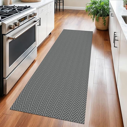 2x5 Ft Runner Rug Washable Runners for Hallways Kitchen Runner Rug with Rubber Backing Cotton Entryway Runner Indoor, Woven Floor Carpet for Hall Kitchen Bedroom, Charcoal Gray/Gray