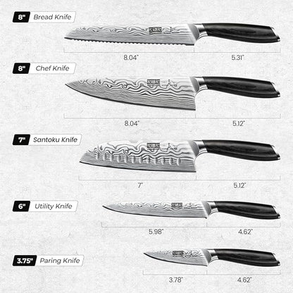 5 Pieces Knife Set, Professional Powder Steel Chef Knife Set, Ultra Sharp Japanese Kitchen Knives Set with Ergonomic Pakkawood Handle