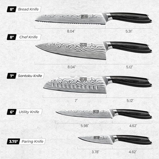 5 Pieces Knife Set, Professional Powder Steel Chef Knife Set, Ultra Sharp Japanese Kitchen Knives Set with Ergonomic Pakkawood Handle