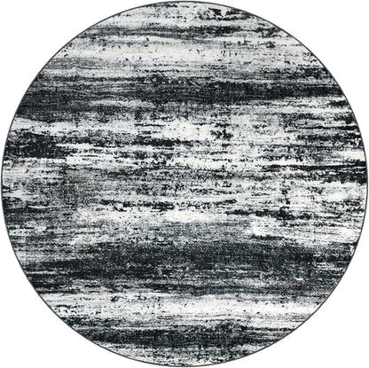 KOZYFLY Modern Abstract Washable Circle Rug 5Ft, Washable Kitchen Rug Non-Slip Soft Bathroom Round Rug, Black Navy Blue Grey Striped Entryway Rugs Faux Wool Doormat for Bedside Entrance Bedroom Sink