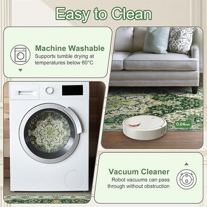 Area Rugs 5x7 - Machine Washable Vintage Oriental Soft Rug, Low Pile Thin Floor Carpet with Non Slip Backing for Living Room, Bedroom,Dorm, Kitchen, Indoor House, Office Rolling Chair