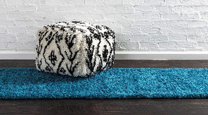 Unique Loom Solid Shag Collection Area Rug (2' 6" x 16' 5" Runner, Turquoise)