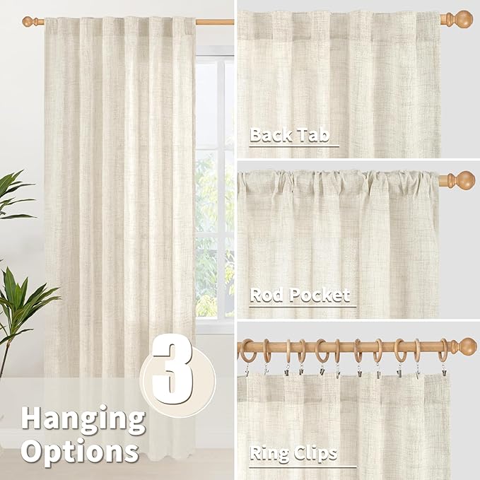 YoungsTex Wide Linen Curtains 84 Inch Length for Living Room, Light Filtering Semi Sheer Drapes with Rod Pocket Back Tab Privacy for Dining Bedroom Window, 2 Panels, 60 X 84 Inch