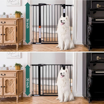BABELIO 36" Tall Baby Gate, 26-40" Wide Auto Close Pet Gate, PressGuard C5 Pressure Mounted Metal Dog Gate, Easy-Install No Drilling, No Tools Needed, with Wall Protectors and Extension Kits, Black